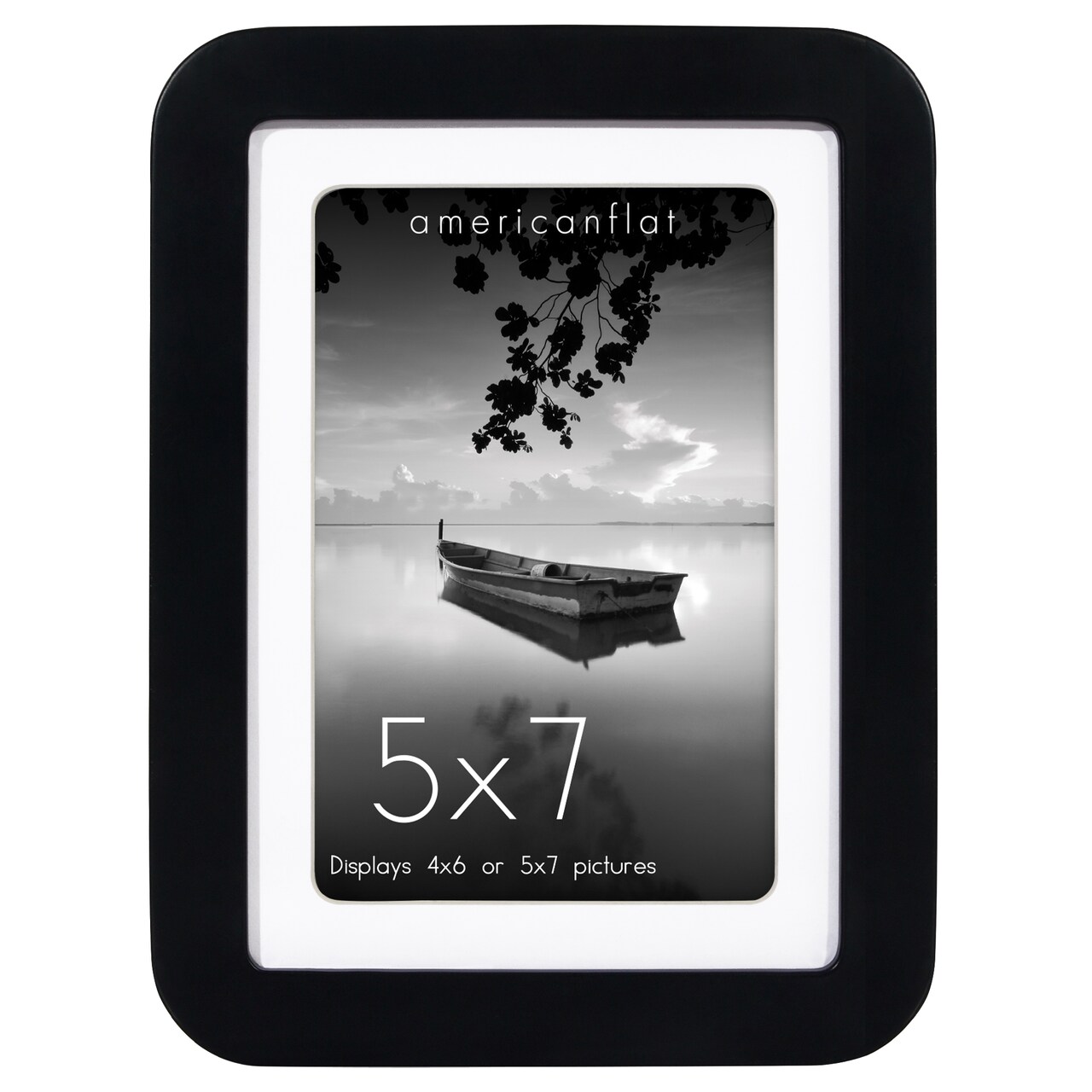 Americanflat Curved Corner Photo Frame with Mat - Picture Frame with Round Corners - Shatter Resistant Glass - Triangle Hanging Hardware - Includes Easel - Black